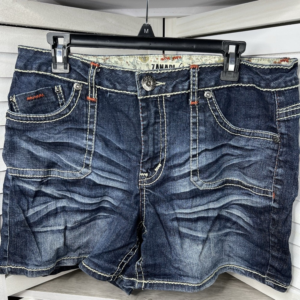 Y2K Zanadi Denim Shorts Women's Size 16 Distressed Wash Contrast Stitch Vtg EUC